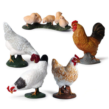 Fevoila Farm Animals Figures, 5 Piece Simulated Farm Chicken Animal Statue Realistic Chicken Farm Animals Figures Cake Topper, Chicken Model Easter