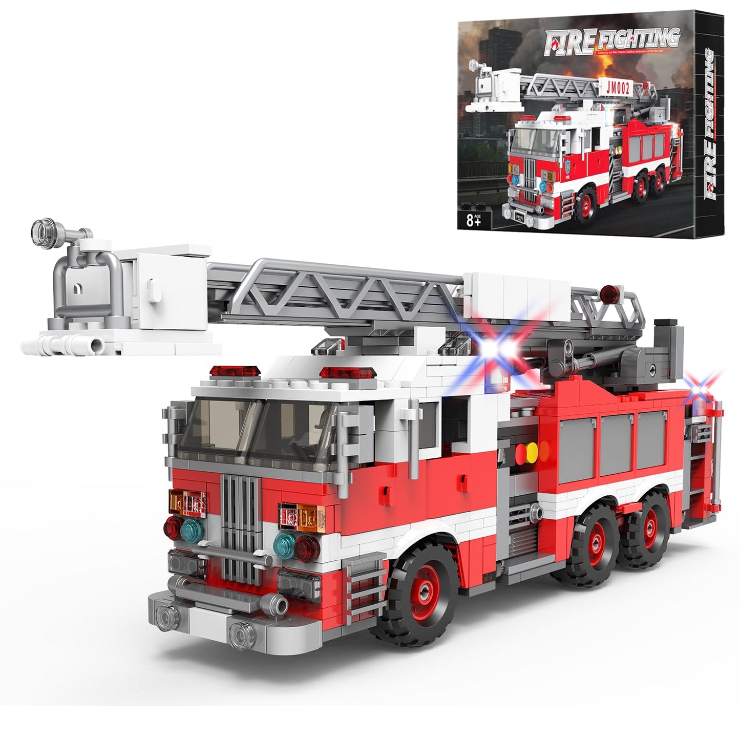 Light-Up Ladder Fire Truck Building Set - 720PCS STEM Toys for Kids & Adults, City Firetruck Building Bricks with Flashing Lights, Ideas Creative Gift