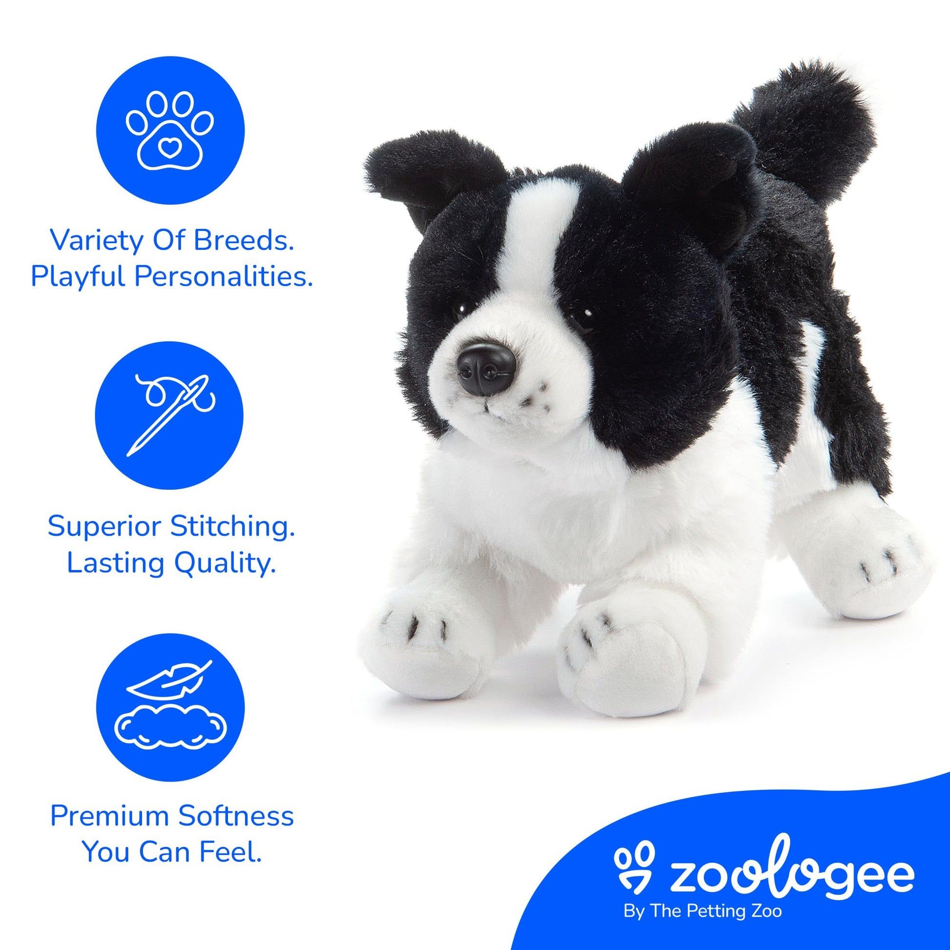 The Petting Zoo Border Collie Dog Stuffed Animal Plushie, Gifts for Kids, Dog Plush Toy 12 inches