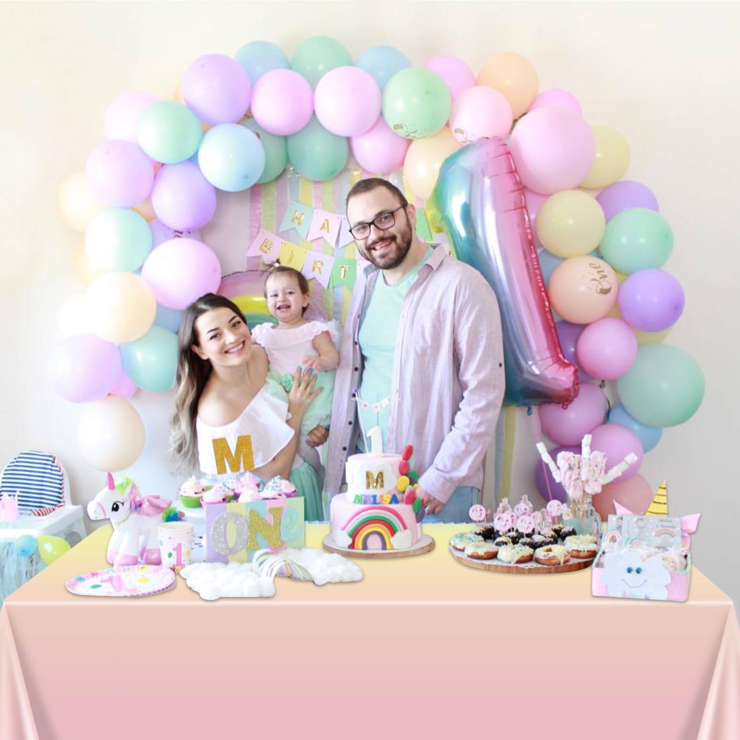 APUXXJUPA Pastel Rainbow Tablecloth, 4 Pcs Plastic Pastel Table Cloths for Parties Rainbow Birthday Decorations Baby Shower Wedding Party Supplies, 51