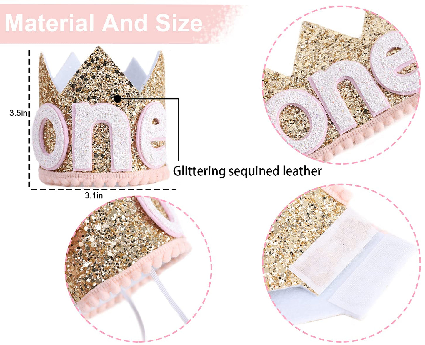 WAWOO Glitter Crown for 1st Birthday - First Birthday Crown, Birthday Girl Gift (ONE Golden Birthday Hat)