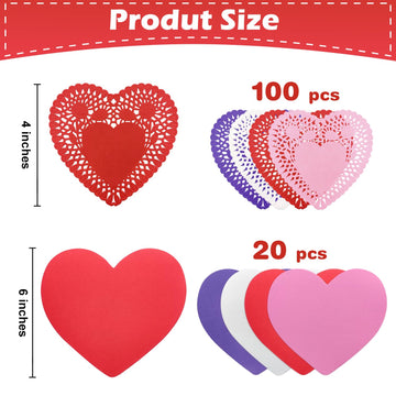 mufanyu 200 Pcs Valentines Day Crafts Gifts Set with 100 Heart Doilies, 20 Foam Hearts, 2 Bags Valentine Foam Stickers, DIY Crafts Scrapbook Supplies