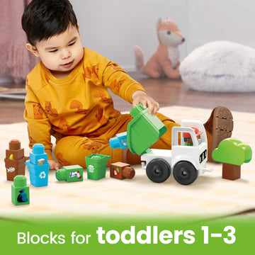 MEGA BLOKS Fisher-Price Toddler Building Blocks, Green Town Sort & Recycle Squad with 15 Pieces, 2 Figures, Toy Gift Ideas for Kids