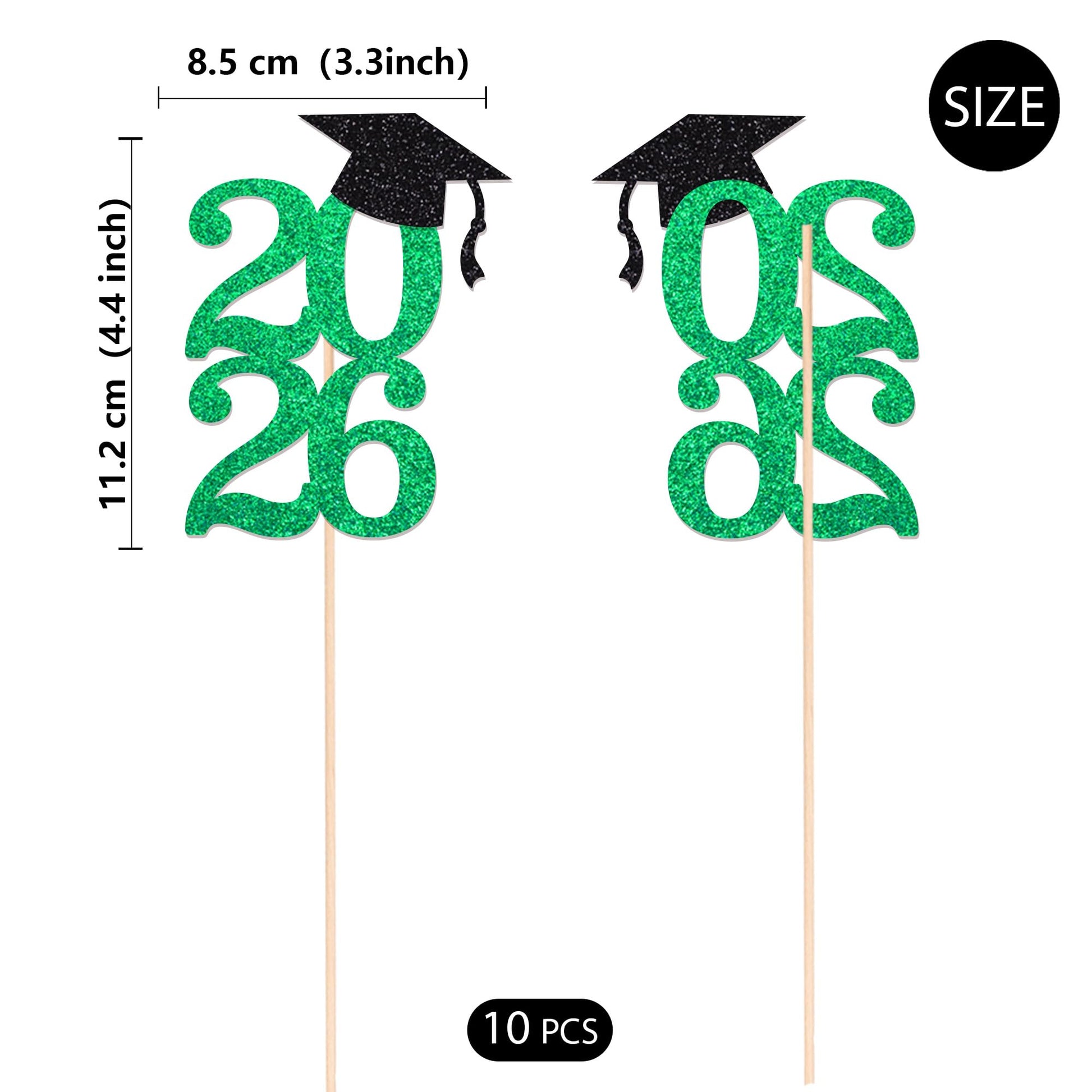 Class of 2026 Graduation Centerpieces, 10 Pcs Green Glitter 2026 Centerpieces with Graduation Cap, Congrats Grad Party Decorations for Cake, Dessert