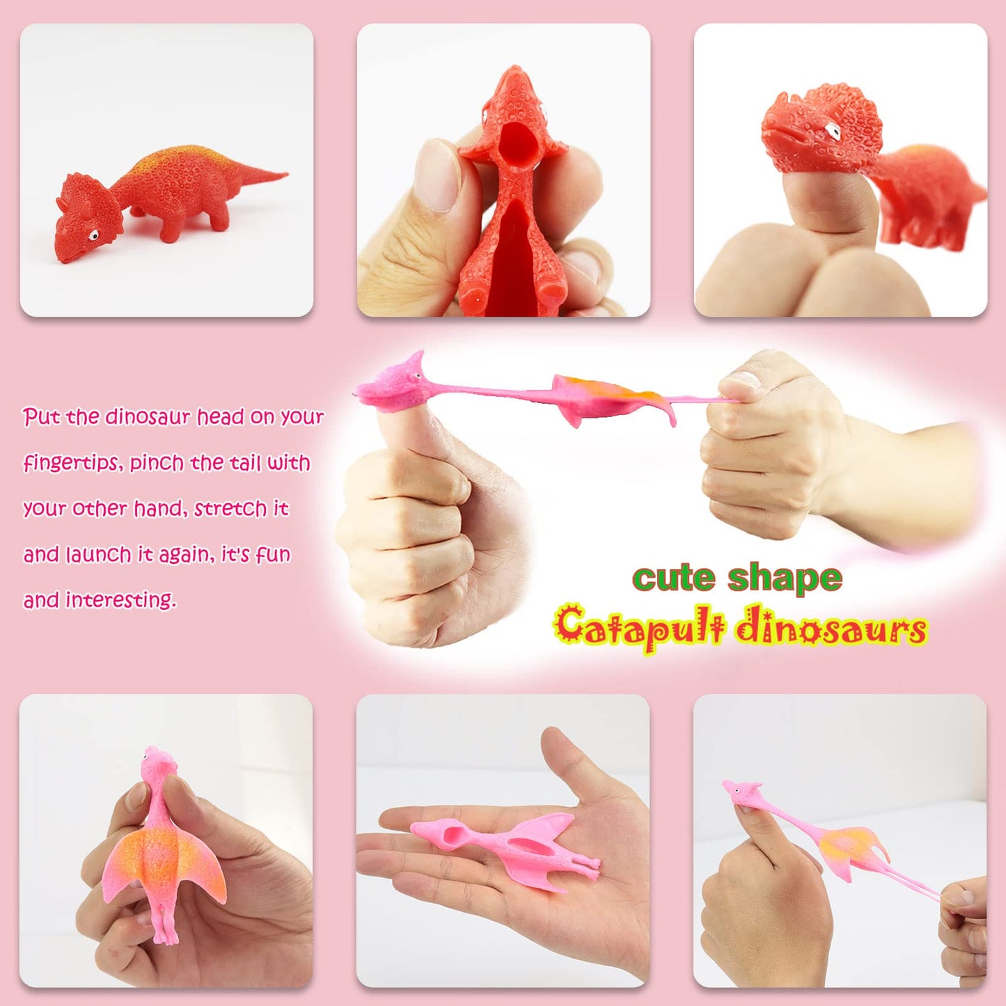 Pushmick 30 Pcs Slingshot Dinosaur Finger Toys, catapult toys as fun as slingshot chicken, cute shapes, more colors, Great for Flying Games and Party