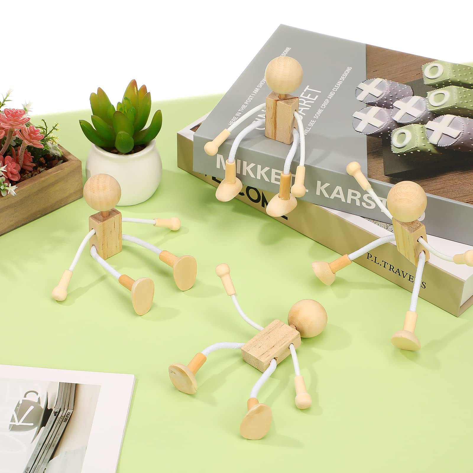 4pcs Wood Peg Dolls Unfinished Wooden People Doll Robot for DIY Painting Craft Art Peg Game Party Decoration