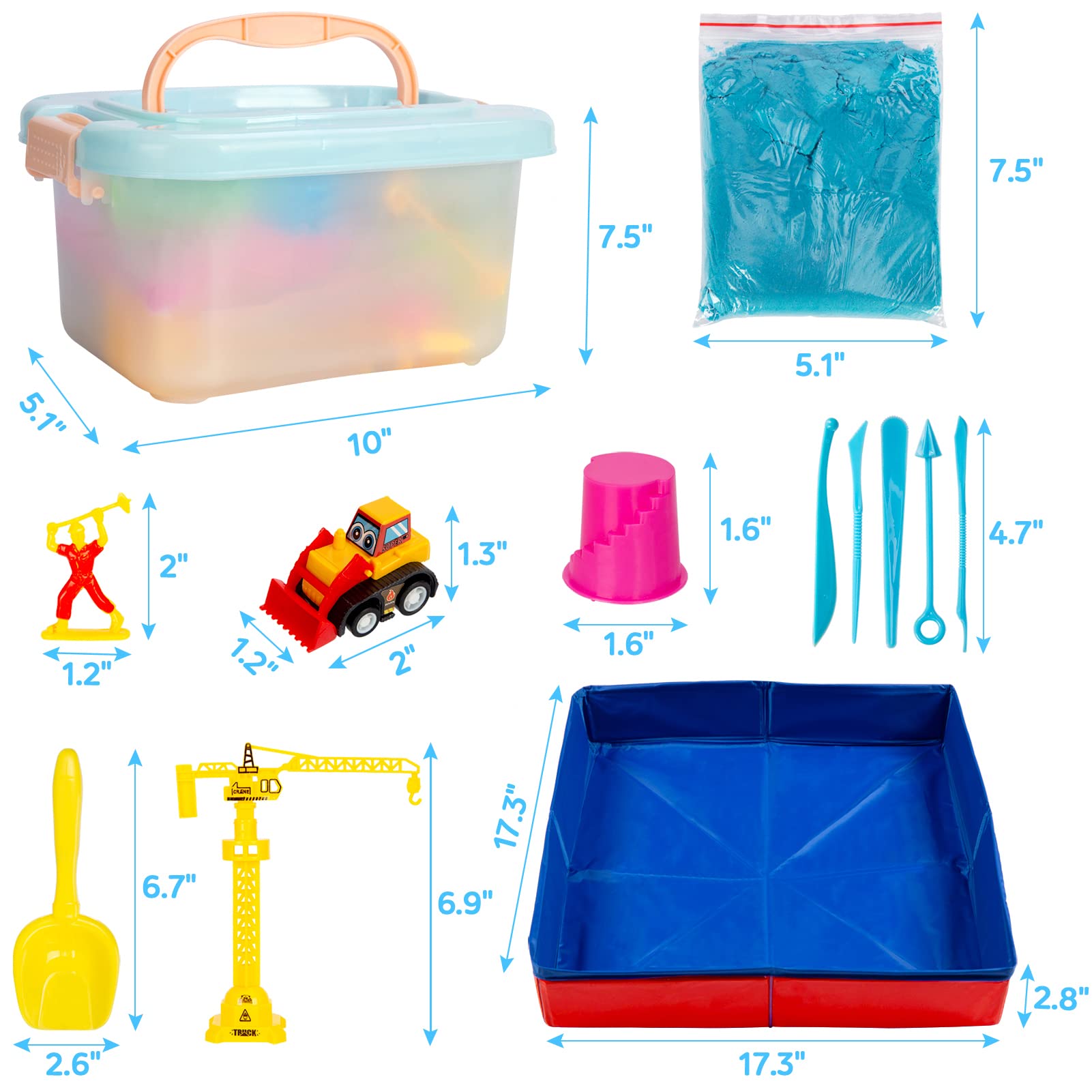ThinkMax Sand Kit for Kids, 3lbs Sand, 6 Mini Construction Trucks