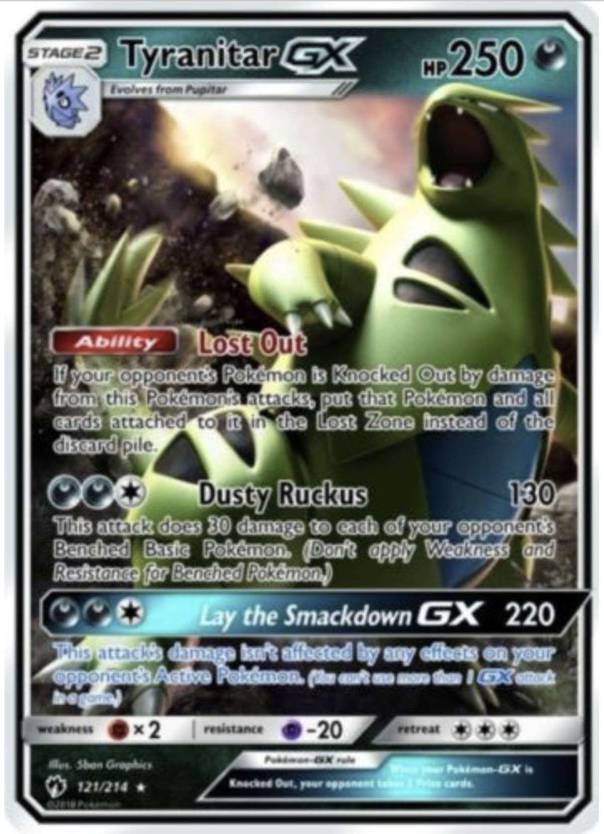 SM8 Lost Thunder - Tyranitar GX - 121/214 - Ultra Rare - NM/M - 100% Guaranteed Authentic Card
