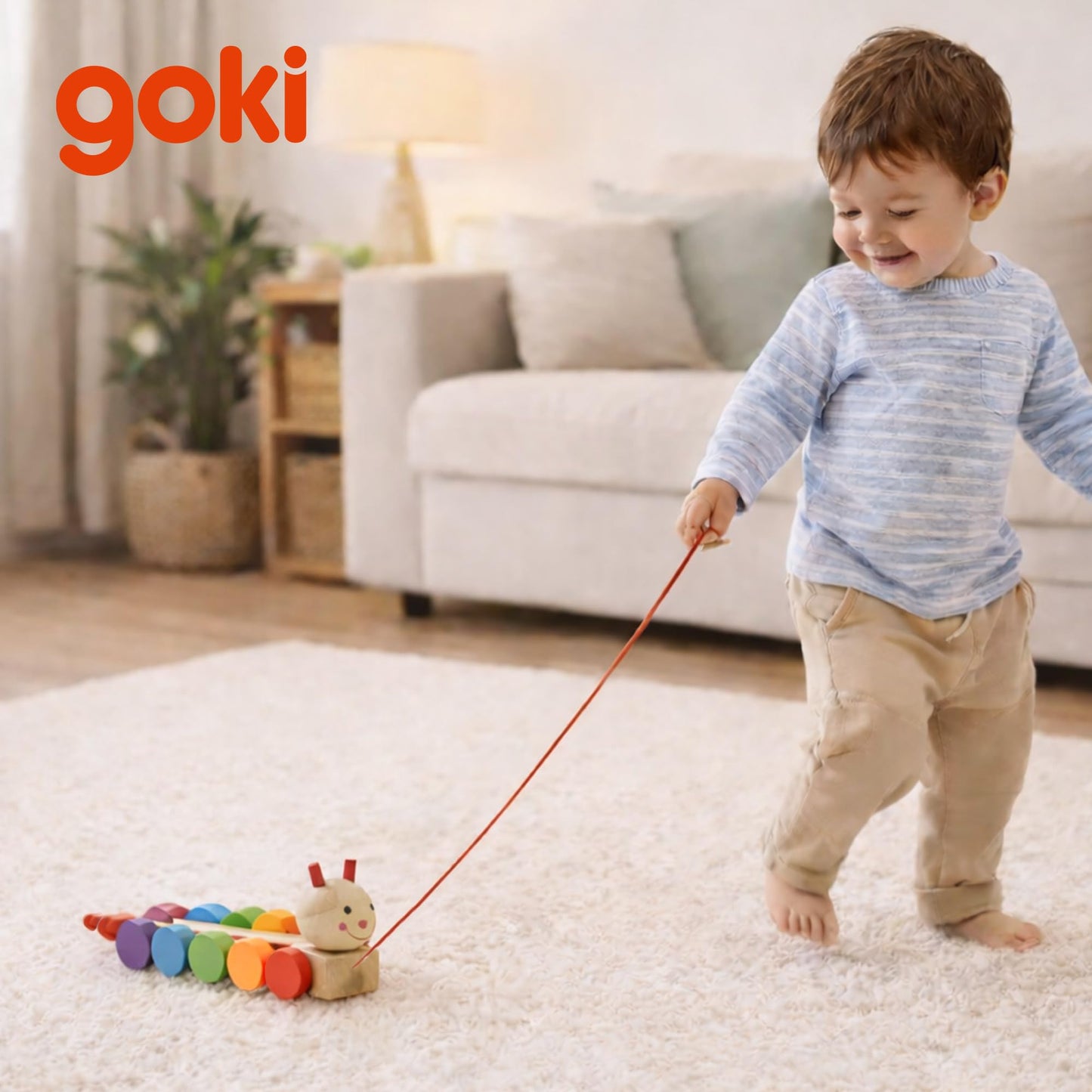 Goki Wooden Pull Toy Caterpillar NILA Montessori Toys for 1 Year Old I Baby Walking & Toddler Along String - Eco Friendly Wood Motor Skills