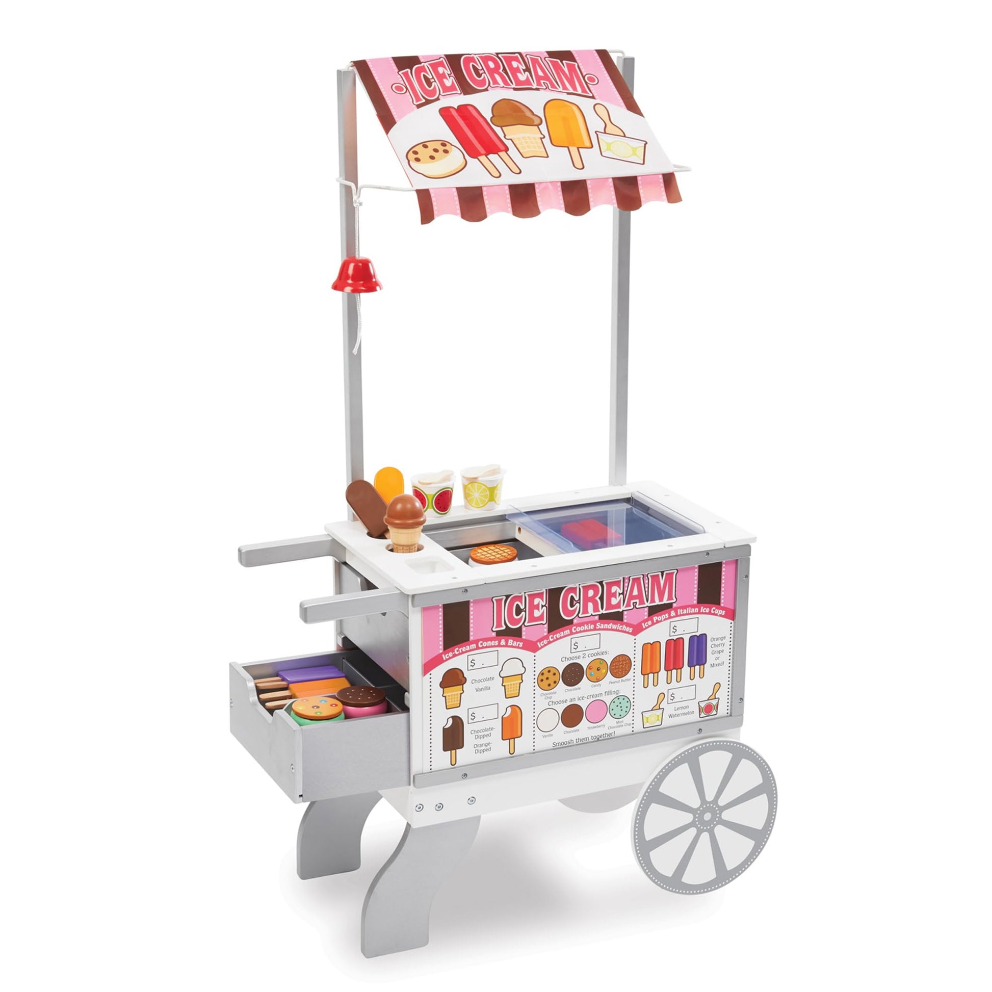 Melissa & Doug Snacks & Sweets Food Cart with Play Food, Wooden Toys & Kids Play Kitchen Accessories, Preschool Learning Toys for Girls & Boys 3+