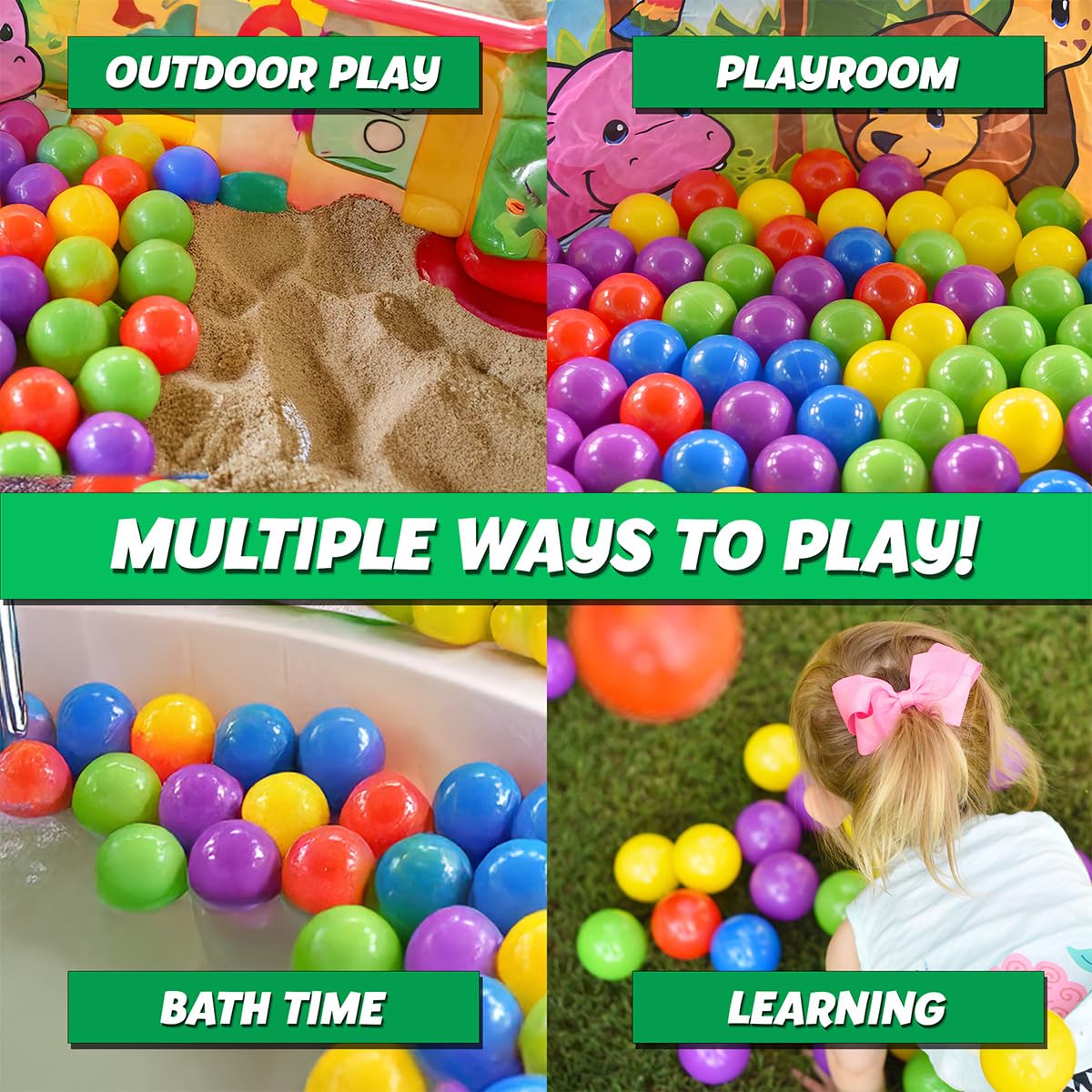 100 Count Multi Colored Play Balls - BPA Free, Crush Proof, Storage Bag