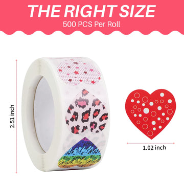 1000 Pieces Colorful Love Heart Stickers for Holiday Decorations Christmas Wedding (1 Inch / 2 Rolls)