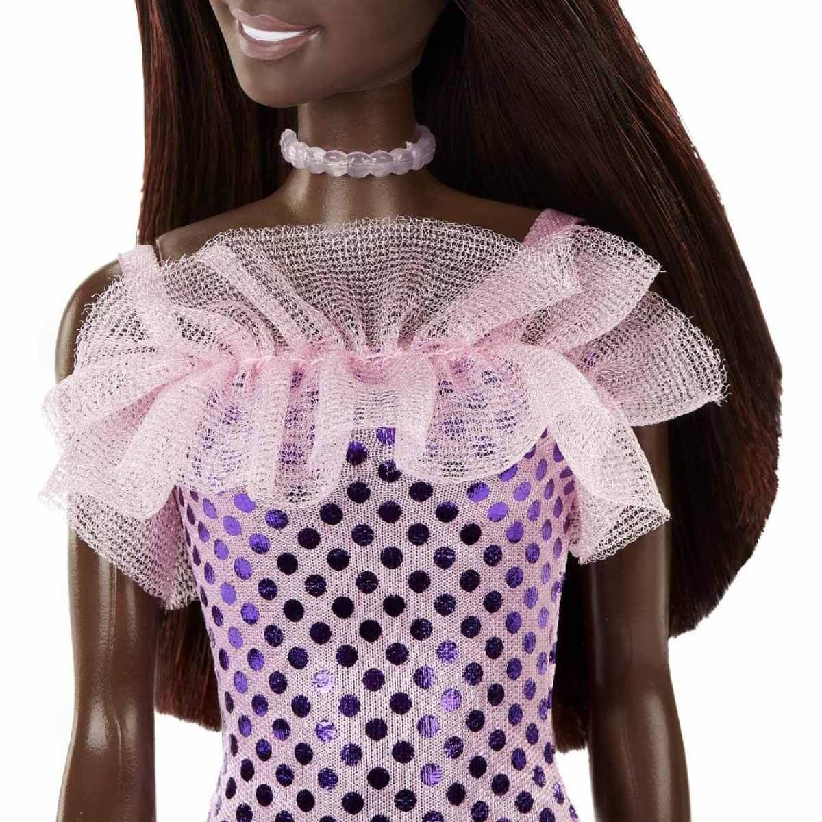 Barbie® Doll, Kids Toys, Dark Brown Hair, Pink Metallic Dress, Trendy Clothes and Accessories, Gifts for Kids
