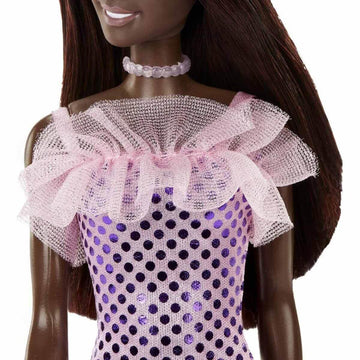 Barbie® Doll, Kids Toys, Dark Brown Hair, Pink Metallic Dress, Trendy Clothes and Accessories, Gifts for Kids