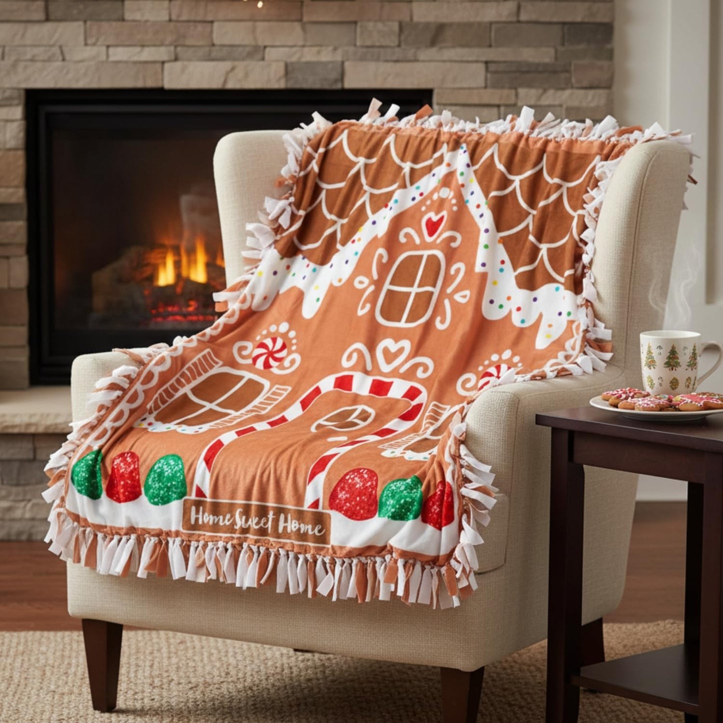 Fun Express 54" x 54" Gingerbread House Fleece Tied Throw Craft Kit - Makes 1