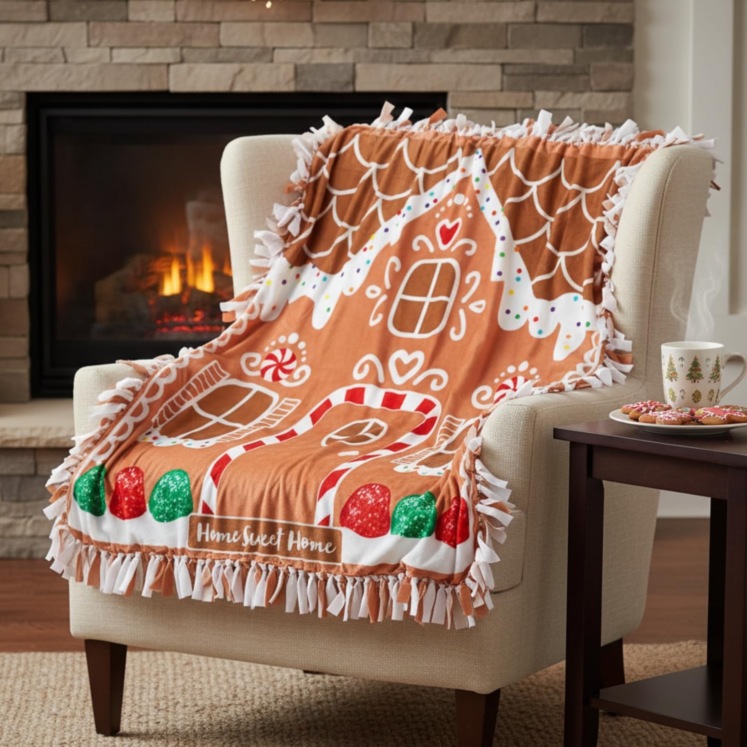 Fun Express 54" x 54" Gingerbread House Fleece Tied Throw Craft Kit - Makes 1