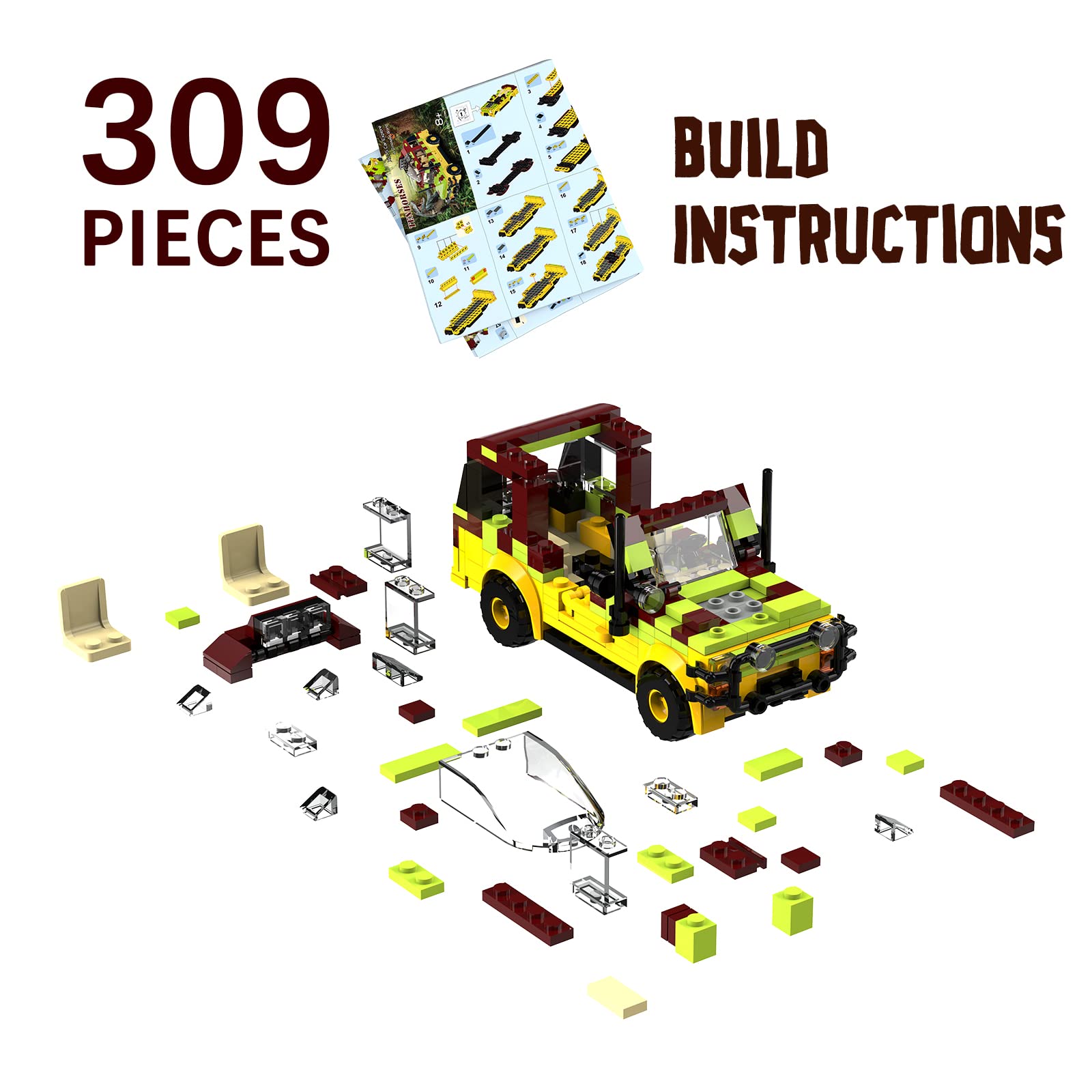 Tenhorses Jurassic Car Building Set, Dinosaur World Off-Road Vehicle Jurassic Movie Brick Toys (309 Pcs), Creative Gifts for Boy or Girs Kids Age 6+.