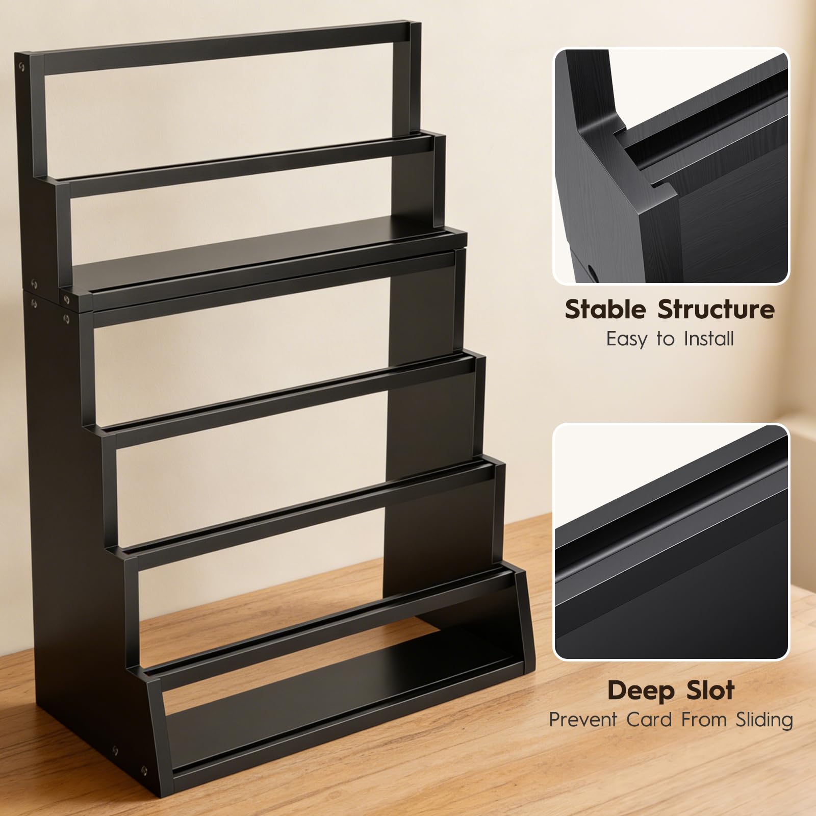 EAMC XHXX 6-Tier Trading Card Display Stand with Top Storage?Wood Detachable Card Display Stand?High Capacity Graded Card Display for Soprts Card