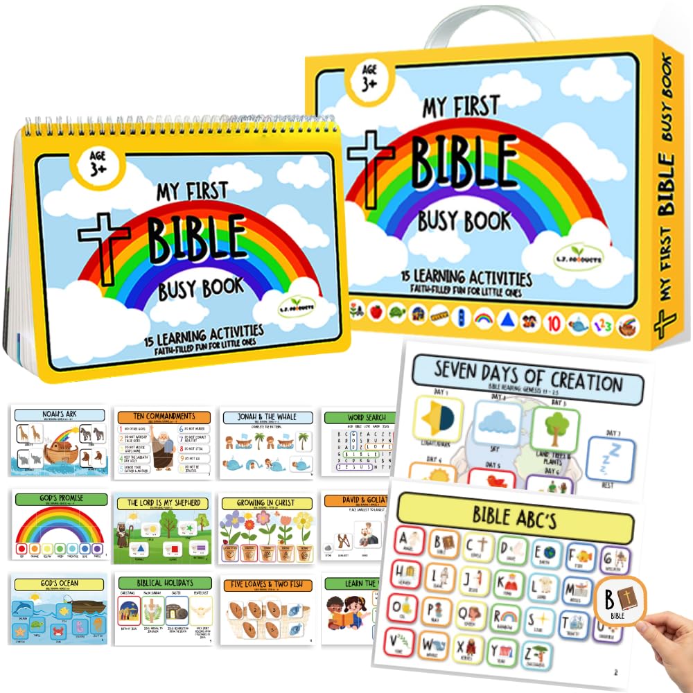 Bible Busy Book for Toddlers Ages 3 and Up - Montessori Sensory Toys Busy Board Homeschool Preschool Learning Activities - Gifts for 3 Year Old Boys