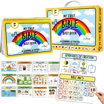 Bible Busy Book for Toddlers Ages 3 and Up - Montessori Sensory Toys Busy Board Homeschool Preschool Learning Activities - Gifts for 3 Year Old Boys