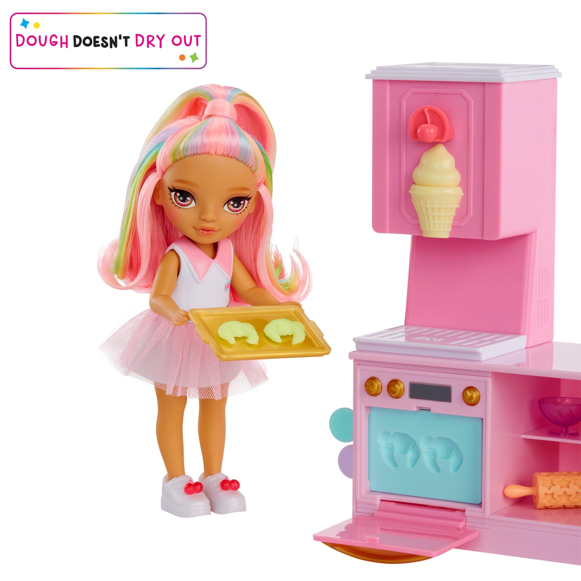 Rainbow High Littles Dessert Shop Playset + Small Doll (Pink 5.5”), Make Ice Cream and Sweets, Kids Gift 4+