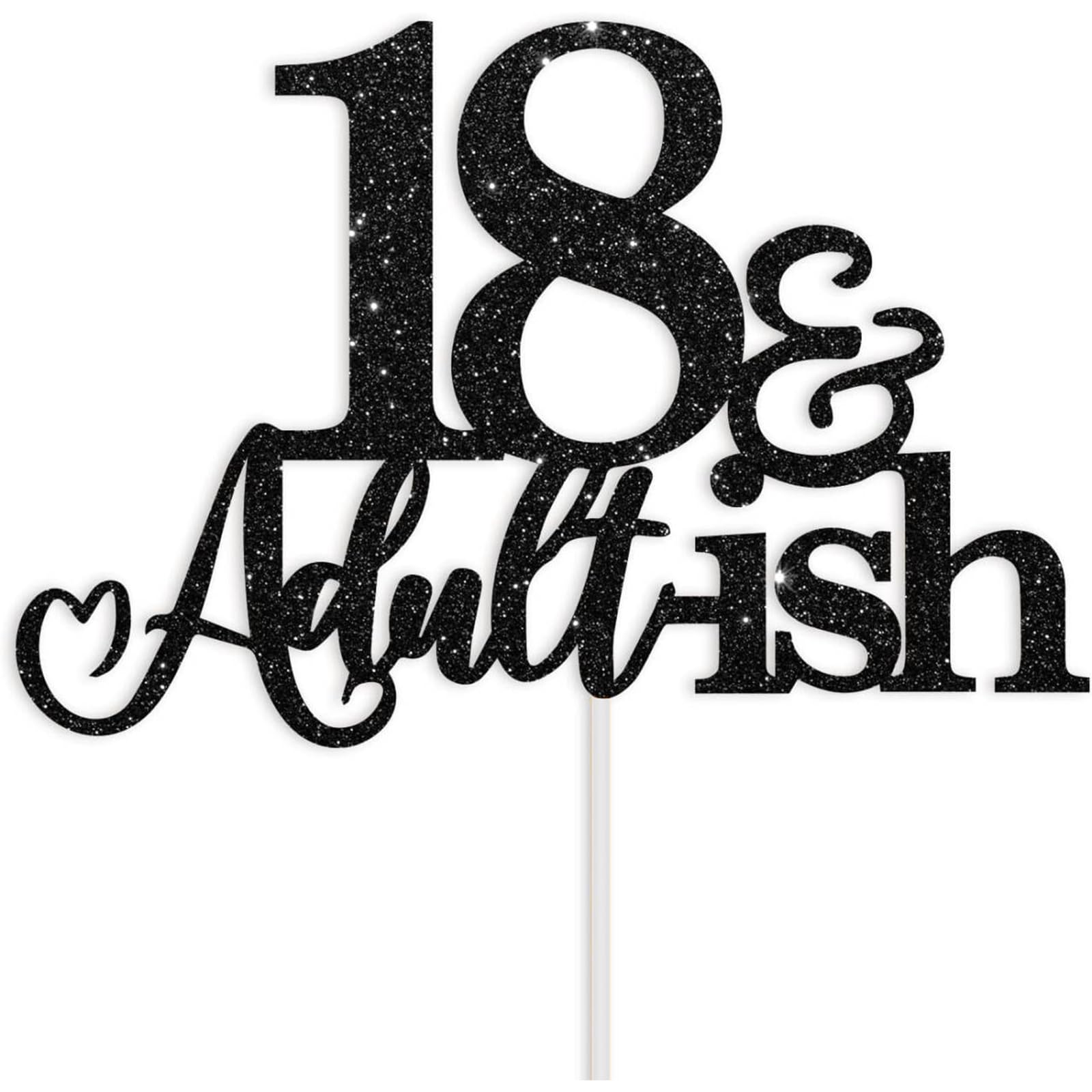 18th Birthday Cake Topper Black Glitter Happy 18th Bday Cake Topper 18 Cake Topper and Adultish for 18 Birthday Decorations 18th Birthday Decor 18