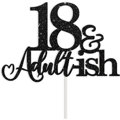 18th Birthday Cake Topper Black Glitter Happy 18th Bday Cake Topper 18 Cake Topper and Adultish for 18 Birthday Decorations 18th Birthday Decor 18
