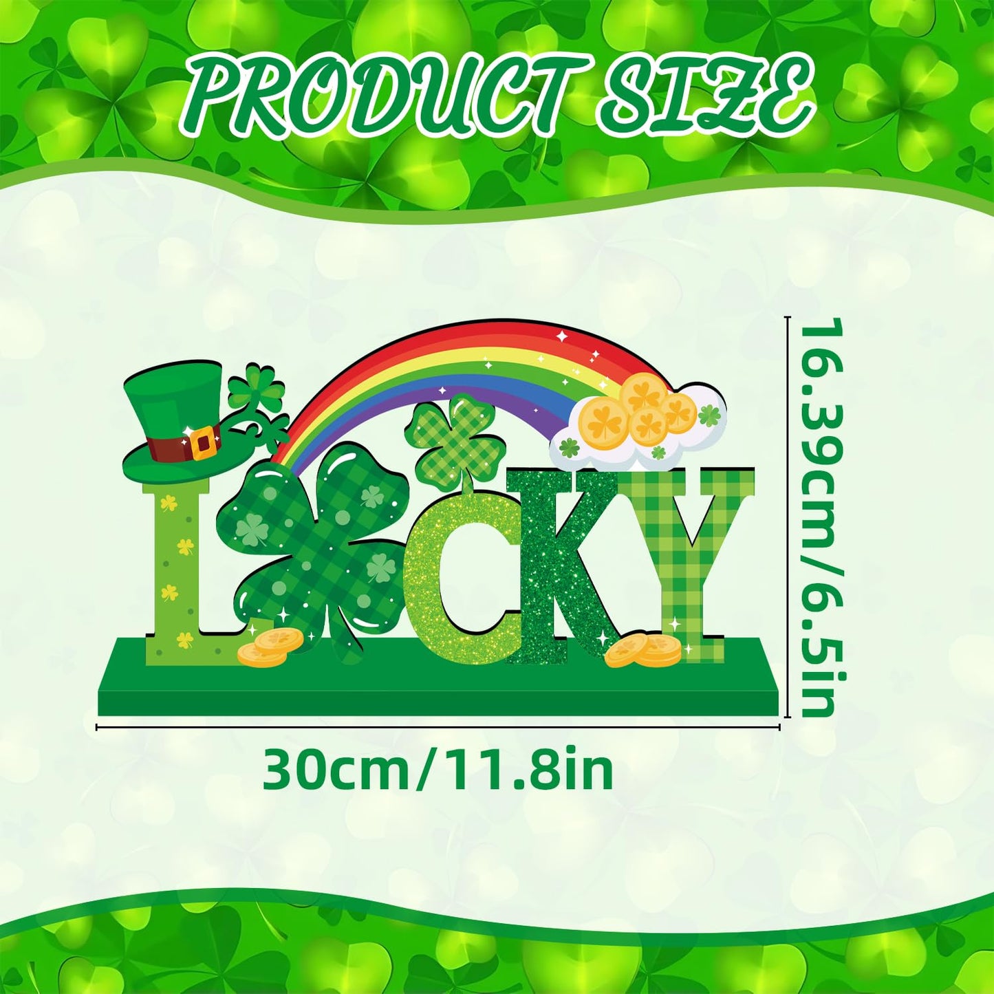 St Patricks Day Table Decorations Wooden Centerpieces,11.8x 6.5inch Green Saint Patricks Day Table Decorations Lucky Shamrock Style St Patricks Day