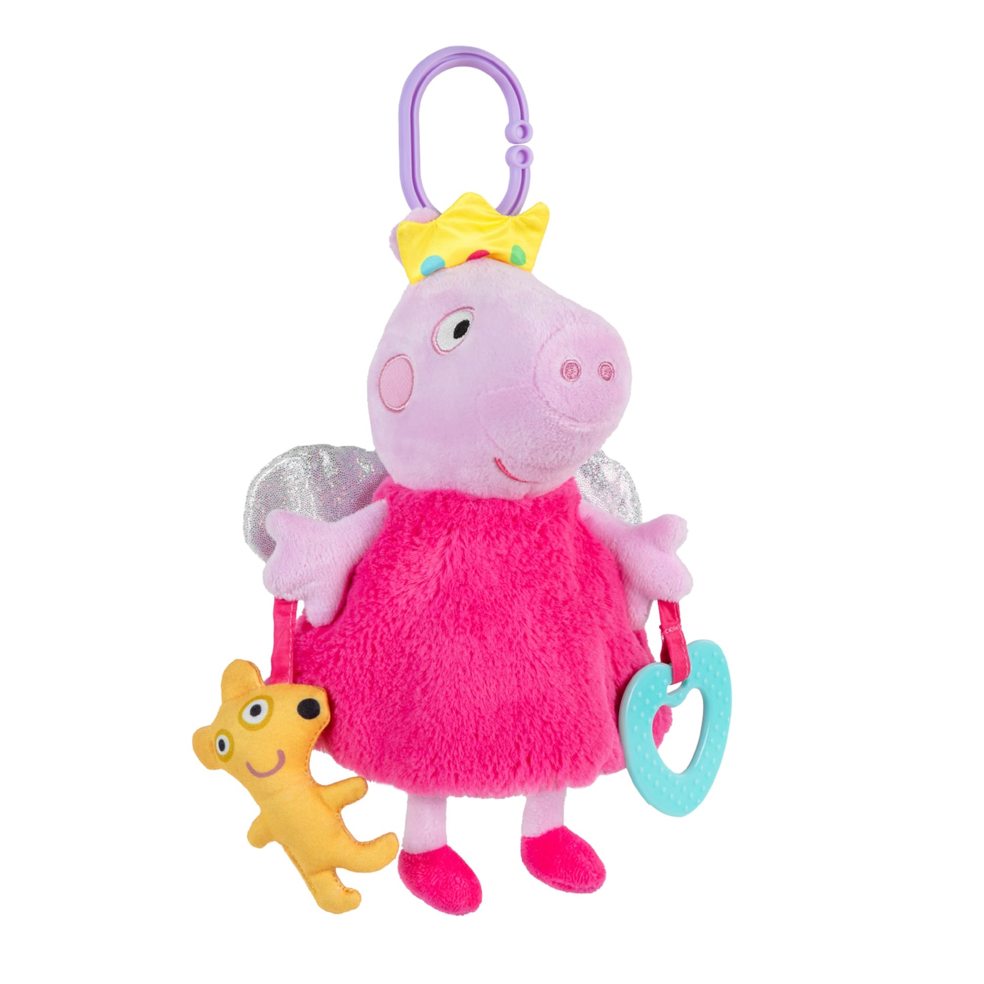 Kids Preferred Peppa Pig Activity Toy - 8.5 Inches, Fairy Wings, Heart Teether, On-The-Go Clip, Sensory Toy, Rattle, Crinkle, Ages 0 Months Up