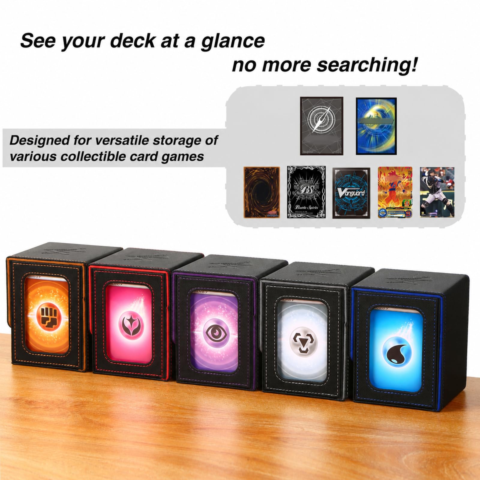 Venssu MTG Deck Box for Commander Display,Card Deck Box Fits 100 Double Sleeved Cards, TCG Card Storage Box with 2 Dividers and 1 Toploader