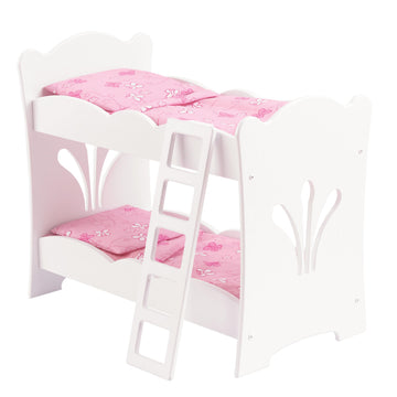 KidKraft KidKraft Wooden Lil' Doll Bunk Bed with Pink Butterfly Bedding Set, Furniture for 18-Inch Dolls - White,Gift for Ages 3+