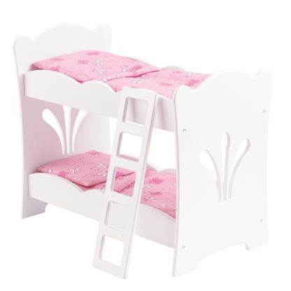 KidKraft KidKraft Wooden Lil' Doll Bunk Bed with Pink Butterfly Bedding Set, Furniture for 18-Inch Dolls - White,Gift for Ages 3+