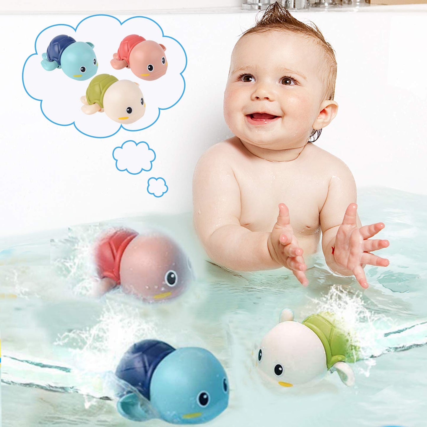 Baby Bath Toys-Wind up Turtle Bathtub Toys,Toy for Babies 6-12 Months Floating Swimming Turtles for Boys Girls,Baby Shower Bathtime Fun Pool Toys