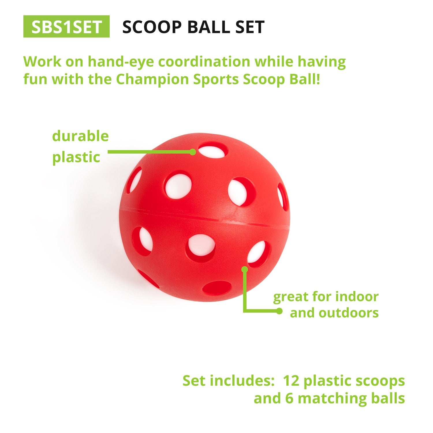 Champion Sports Scoop Ball and Catch Games, Lightweight Plastic Toss and Catch Sets for All Ages, 6 Sets
