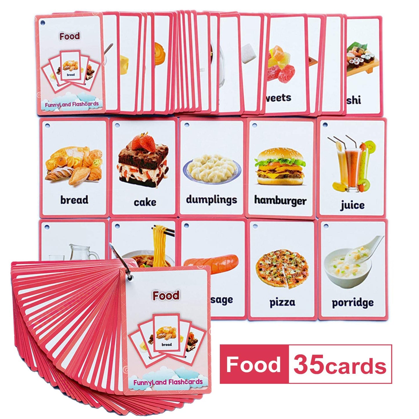 33PCS/Set Food Kids Gifts English Flash Cards Pocket Card Educational Learning Baby Toys for Children Pre-Kindergarten