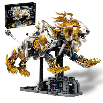 Mechanical Lion Building Set, Compatible with LEGO Animal Building Kit with Movable Gears and LED Light, Collectible Display Model for Adults & Teens