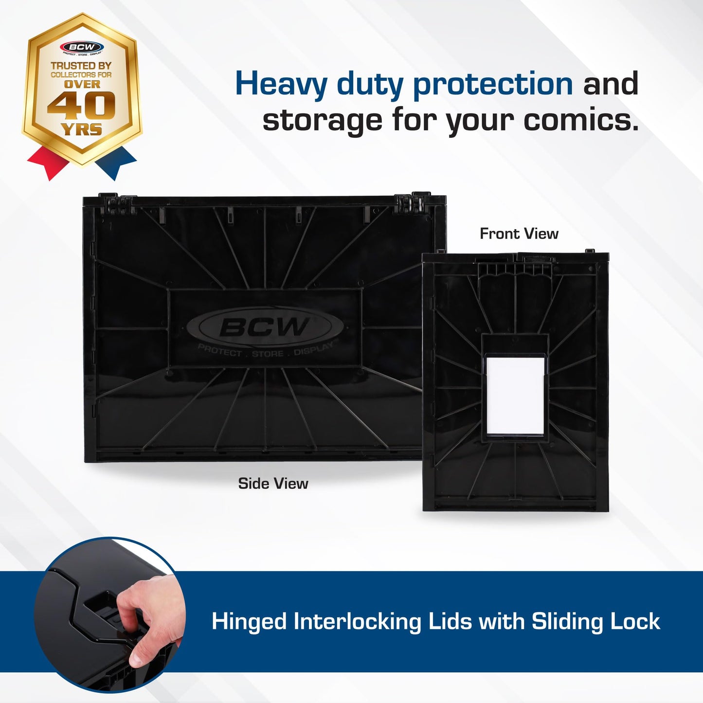 BCW Graded Comic Book Bin with Partition - Black (1 Pack) | Holds Up To 30 Graded Comics | Stackable Comic Book Box Storage for CGC, CBCS & Slabs