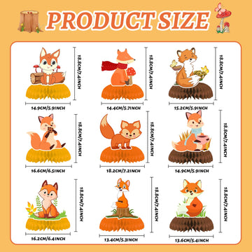 9PCS Fox Honeycomb Centerpieces 3D Table Topper Woodland Animals Double Side Centerpieces for Girl Boy Fox Theme Baby Shower Birthday Party