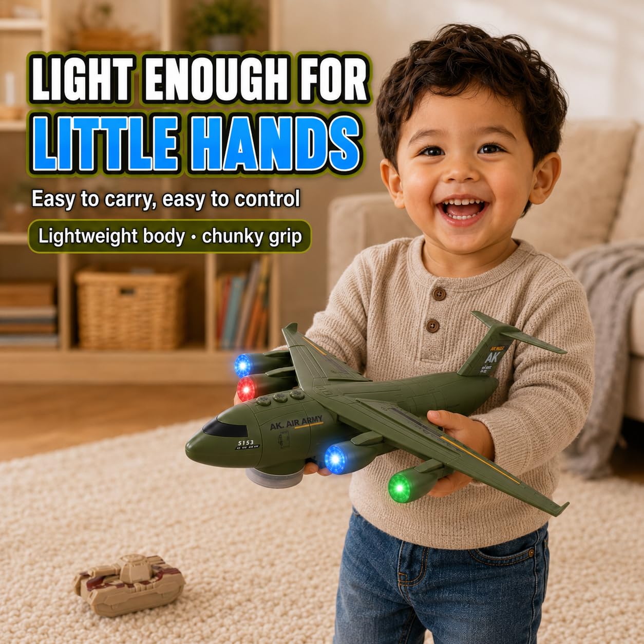 Military Transport Aircraft | Kids Airplane Toy with Light and Sound Effects | Cargo Plane Toy in Army Green | Army Toys for Boys | Military Toys