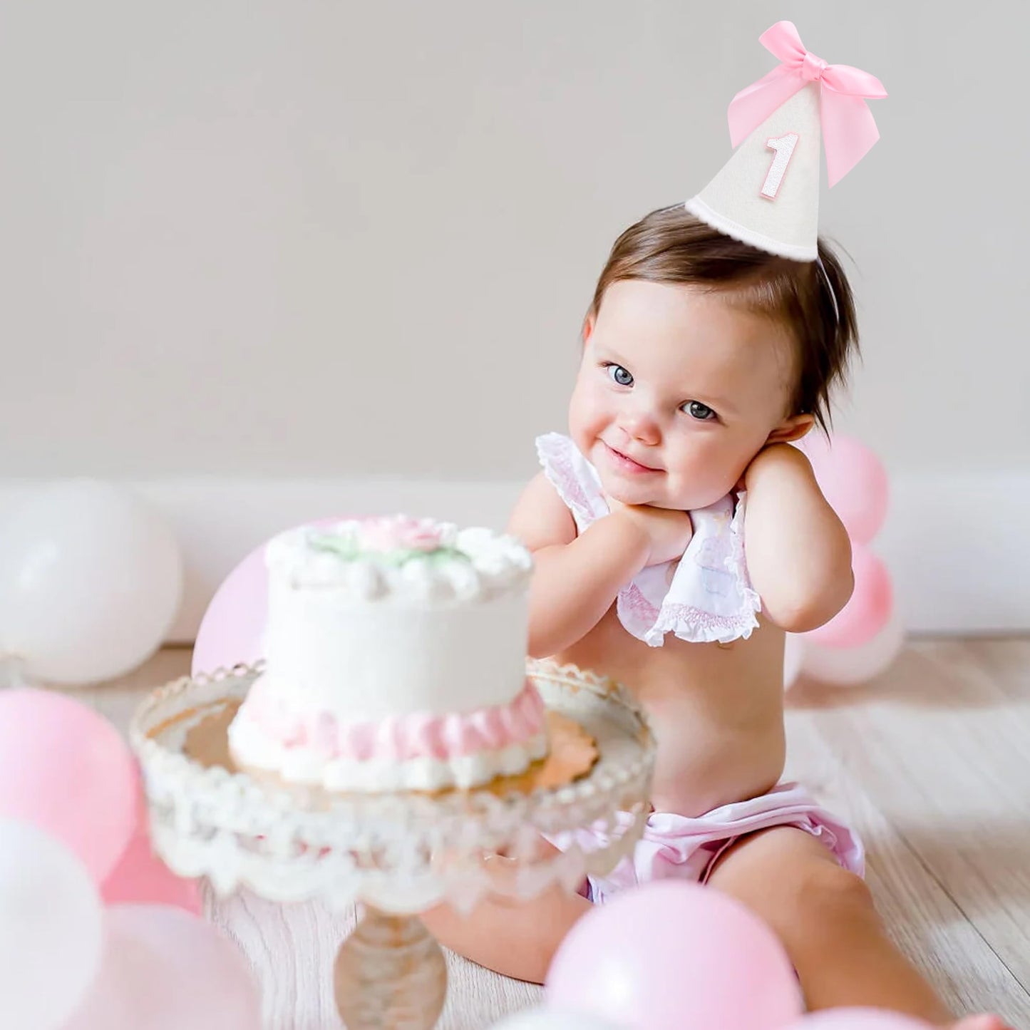 PATRDIO Pink Bow 1st Birthday Hat - Sweet birthday Decoration, Pink 1st Birthday Decoration, Princess Birthday Supplies