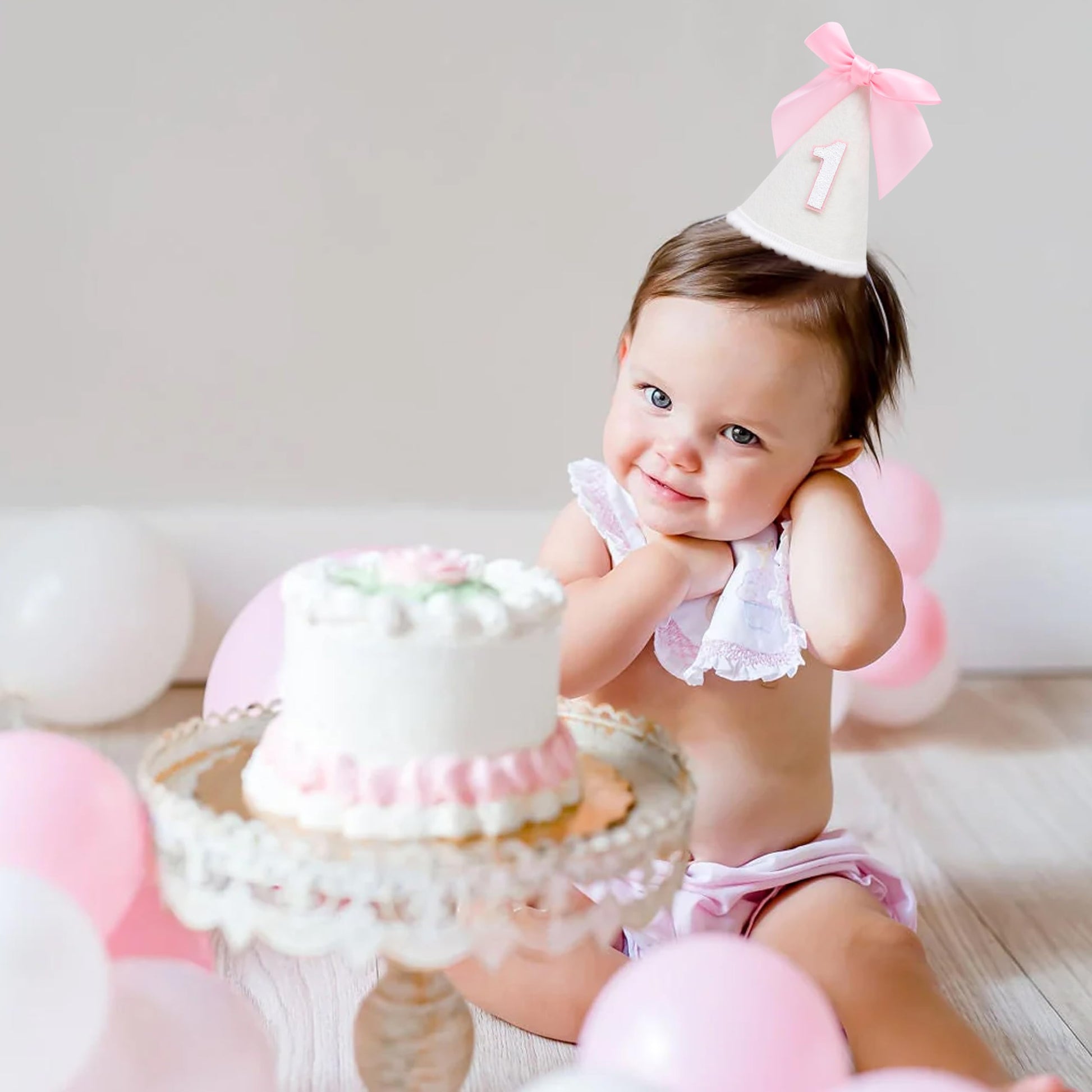 PATRDIO Pink Bow 1st Birthday Hat - Sweet birthday Decoration, Pink 1st Birthday Decoration, Princess Birthday Supplies