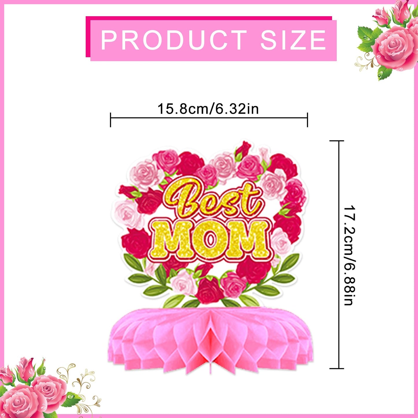 Happy Mother’s Day Party Decorations Honeycomb Centerpieces Best Mom Ever Party Supplies Table Centerpieces Sign Table Topper for Mother’s Birthday