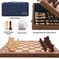 Ajedrez Magnetic Wooden Chess Set, 15" Walnut Folding Chess Board with Handcrafted Pieces 2 Extra Queens, Portable Travel Chess Board Game for Adults