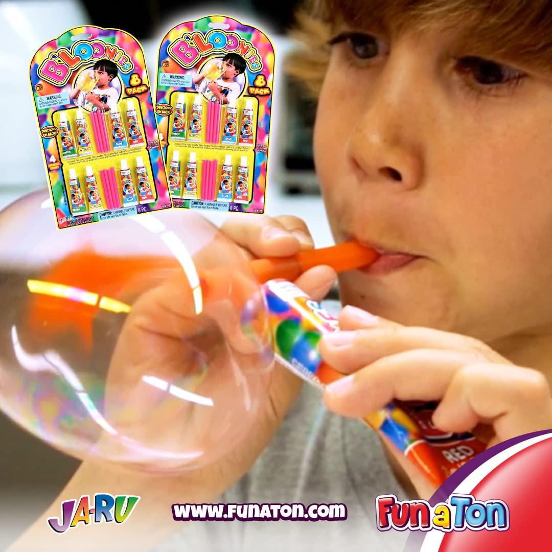 JA-RU Bloonies Magic Plastic Bubbles with Straw (1 Pack/ 8 Tube) Super Elastic Bubble Balloons for Kids. 90s Toys Nostalgia, Bubble Party Favors