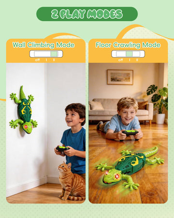 Wall Climbing Gecko RC Car Toy, Glow in The Dark Rechargeable Remote Control Robot Lizard with LED Eyes, Ceiling/Wall Dual Mode Wall Crawler Robot