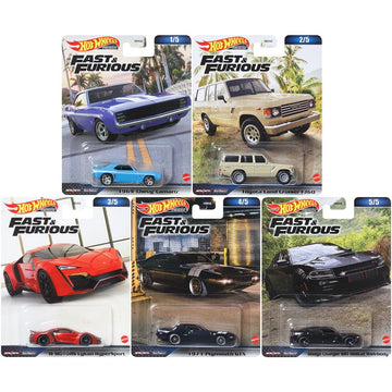 Hot Wheels 2023 Fast Mattel 2023 Fast & Furious Premium Die?Cast Car Set of 5, Iconic Movie Models, 1:64 Scale, HNW46-956B, Ages 3+