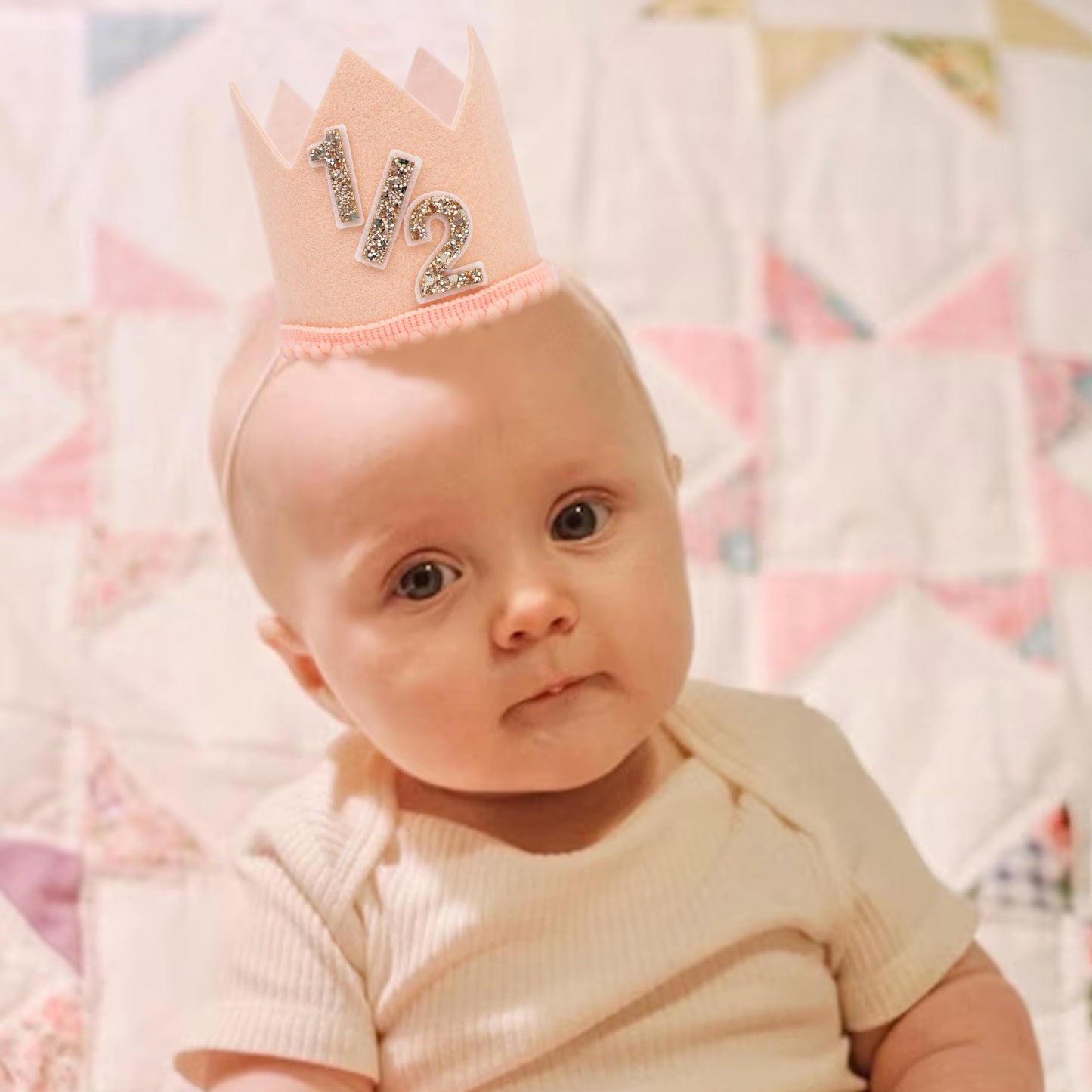 Jissoo Apricot 1/2 Birthday Crown - 6 Months Decorations, Cake Smash Party Crown, Half Birthday Hat Photo Props, Little Cute 1/2 Way To One Decoration