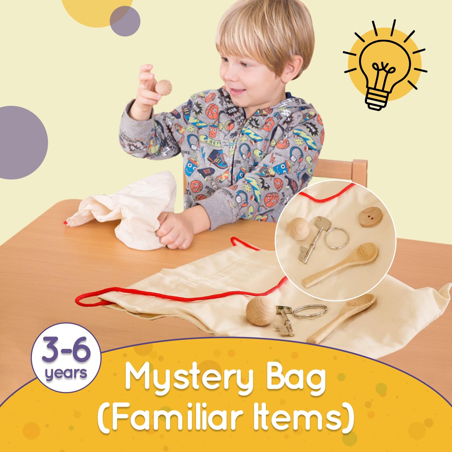 MONTESSORI OUTLET Mystery Bag (Familiar Items) for 3-6 Years Montessori Education at School and Home