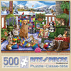 Bits and Pieces - 500 Piece Jigsaw Puzzle for Adults - Porch Pets Fun - Winter Dog Cat Yarn Jigsaw Puzzle by Artist Mary Thompson, Completed Puzzle