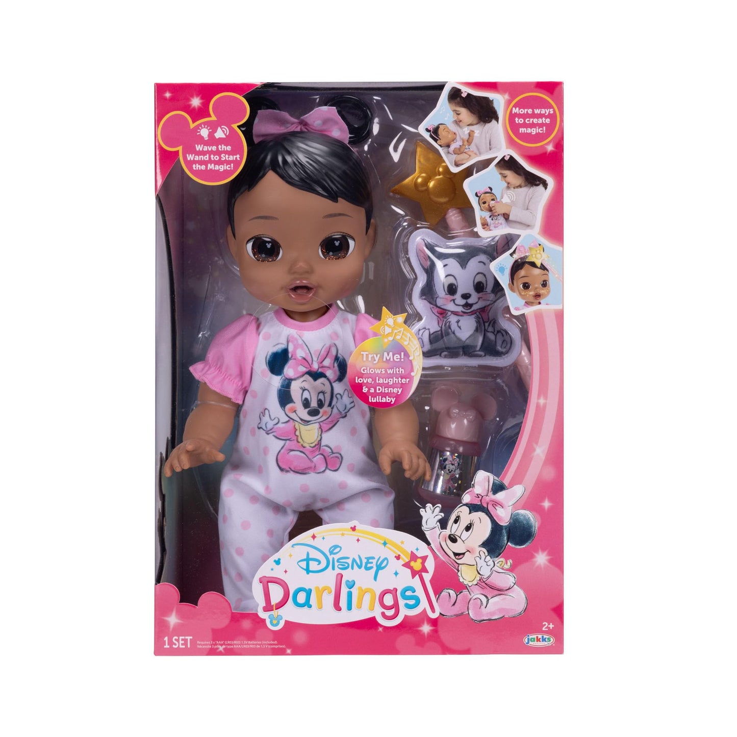Disney Darlings 13-Inch Interactive Baby Doll - Magical Lights, Sounds, Music & Wand - Minnie-Inspired Nurturing Doll with Accessories - Multiple Skin